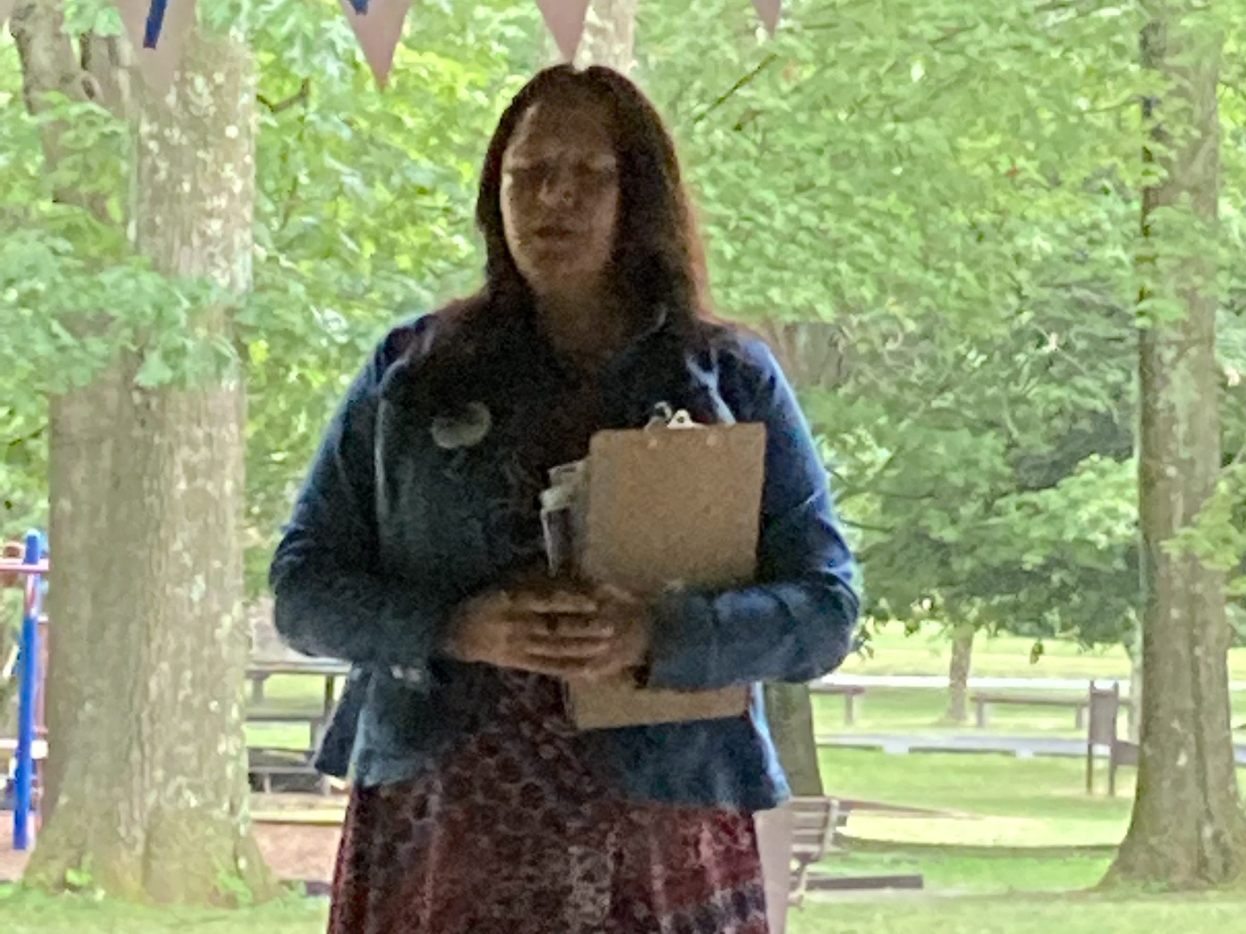 Michelle McFall speaks at the Kiski Valley Democrats Summer Picnic at Northmoreland Park in June 2022.